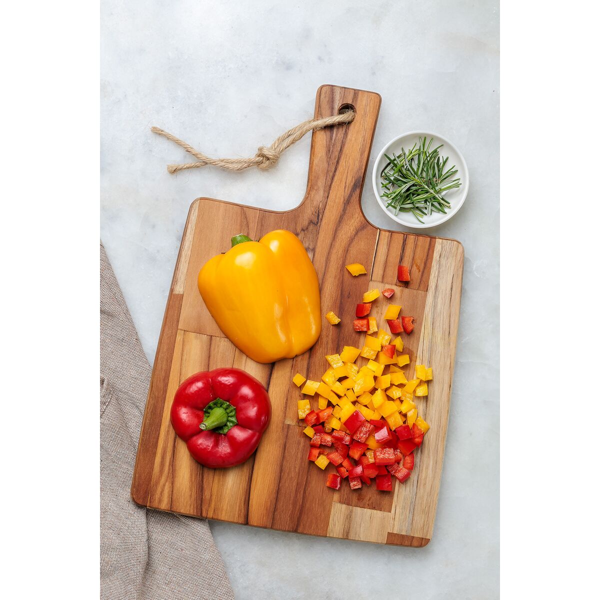 Tramontina Tabla de Madera Teca para Cortar y Servir con mango Kitchen 34 x 23 cm