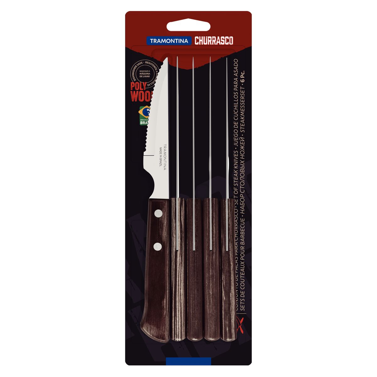 Tramontina Juego de Cuchillos Chuleteros 11 cm Polywood Castaño 6 piezas