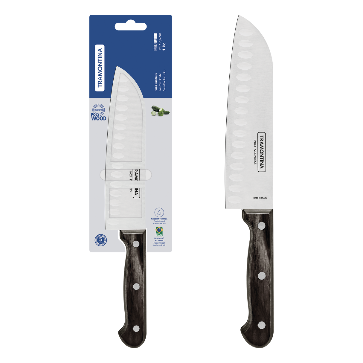 Tramontina Cuchillo Santoku Polywood Castaño 18 cm
