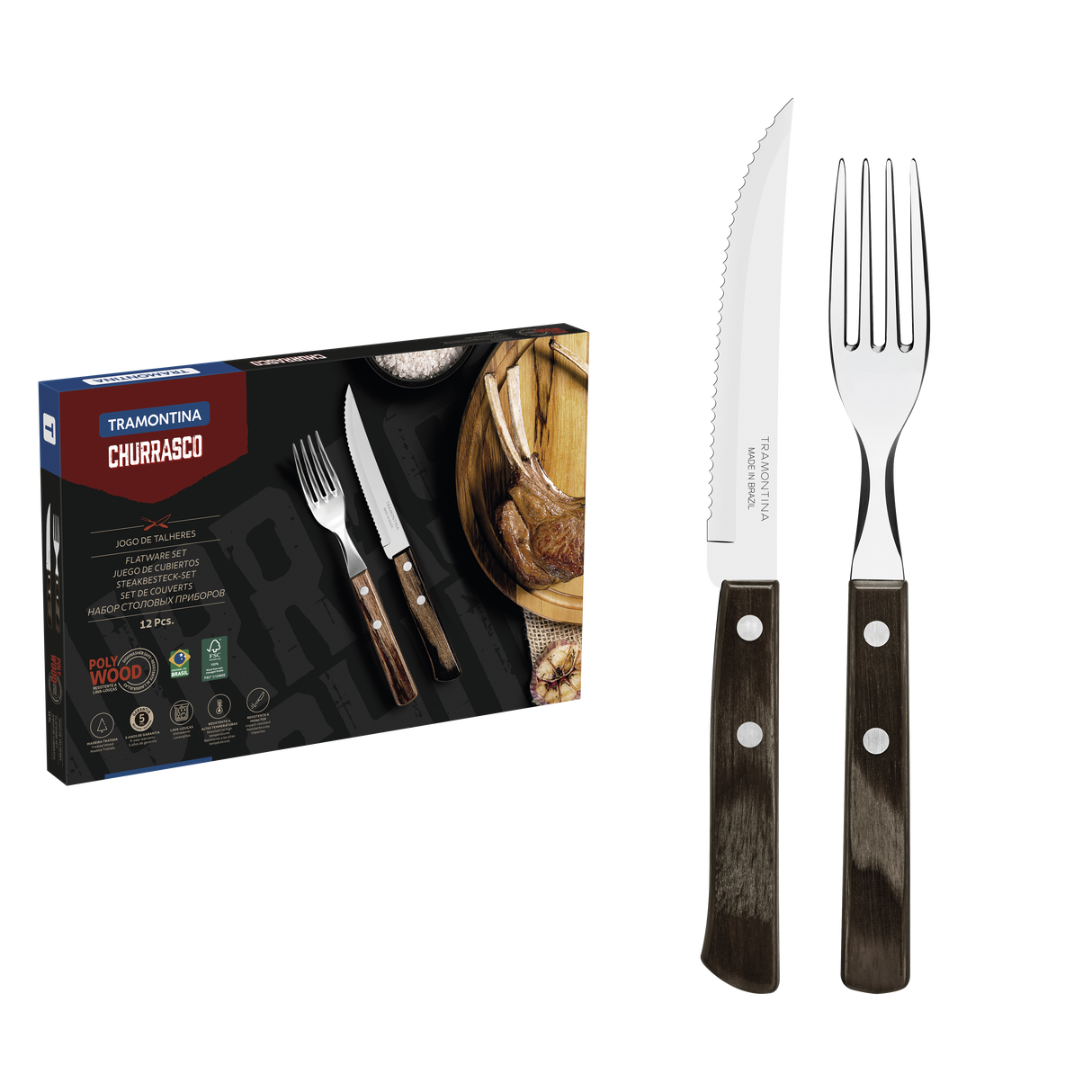 Tramontina Juego de Cubiertos para Carne Polywood Castaño 12 piezas