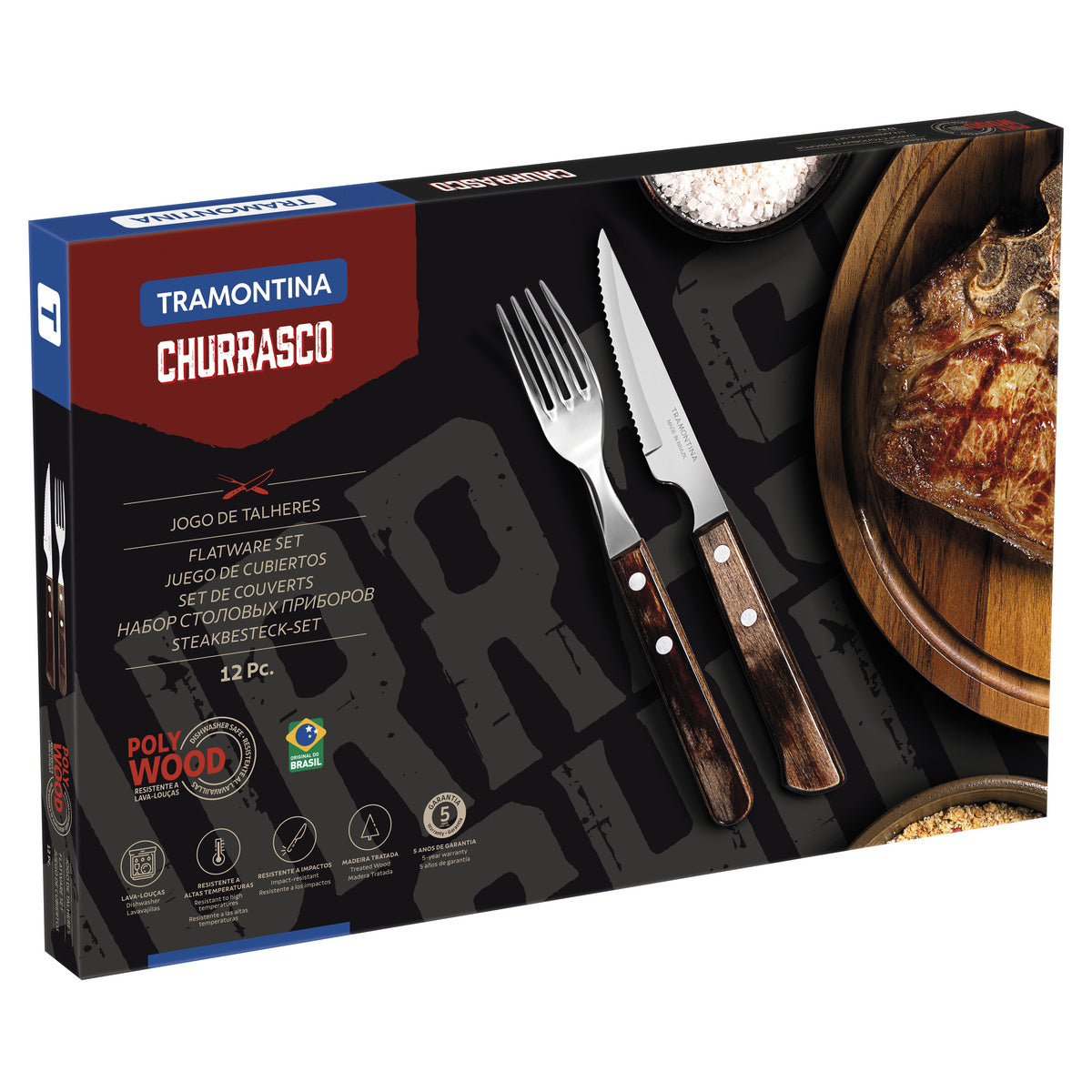 Tramontina Juego de Cubiertos para Carne Polywood Castaño 12 piezas