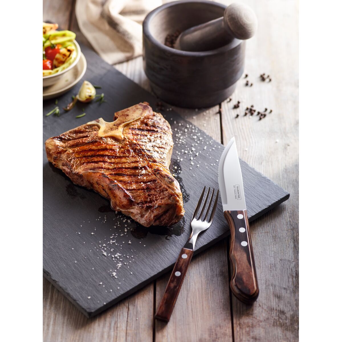 Tramontina Juego de Cuchillos Jumbo para Carne Polywood Castaño 4 piezas