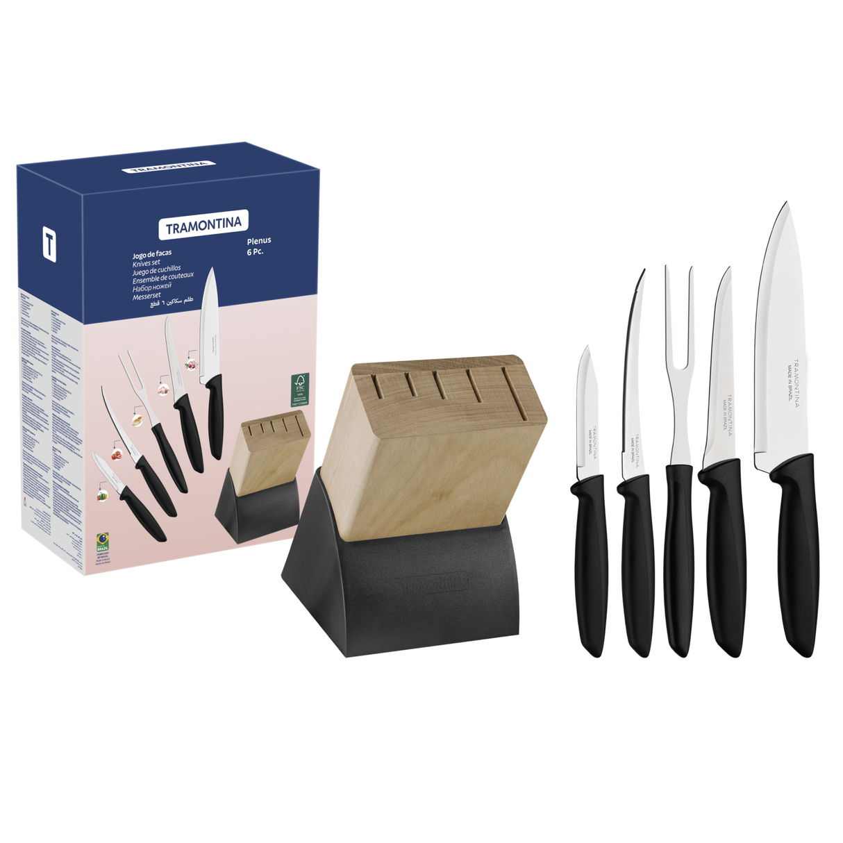 Juego de Cuchillos con Soporte de Madera Plenus 6 piezas
