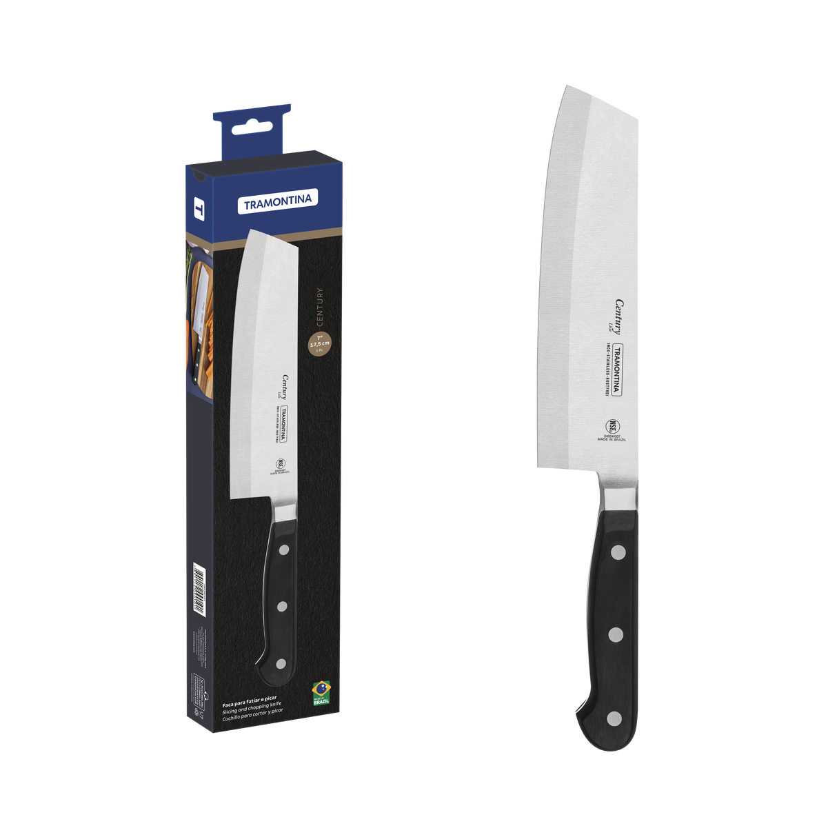 Tramontina Cuchillo Usuba para Rebanar y Picar en Acero Inoxidable Century NSF 18 cm