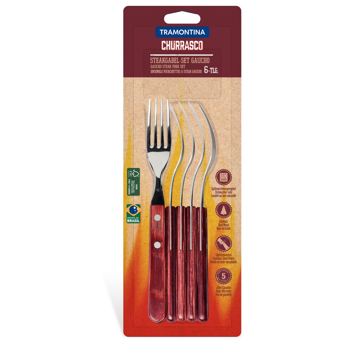 Tramontina Juego de Tenedores Jumbo para Carne Polywood Rojo 6 piezas