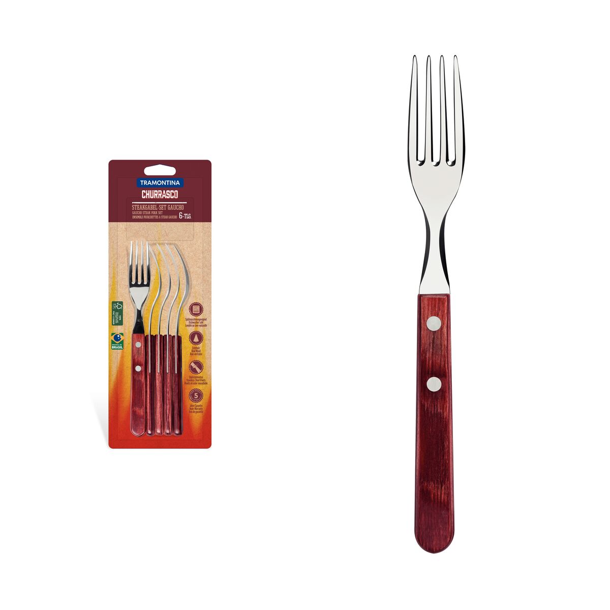 Tramontina Juego de Tenedores Jumbo para Carne Polywood Rojo 6 piezas