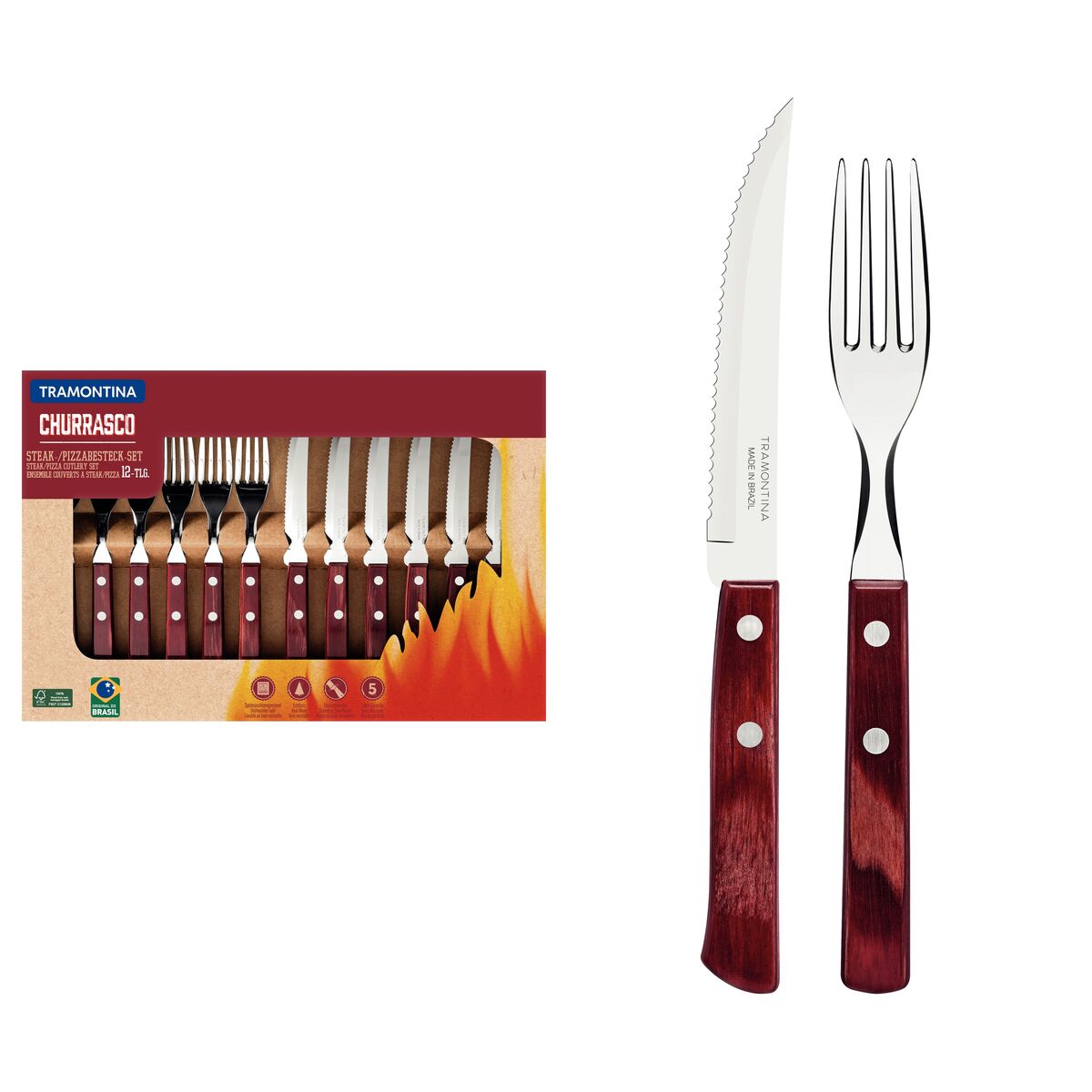 Juego de Cubiertos para Carne Polywood Rojo FSC 12 piezas