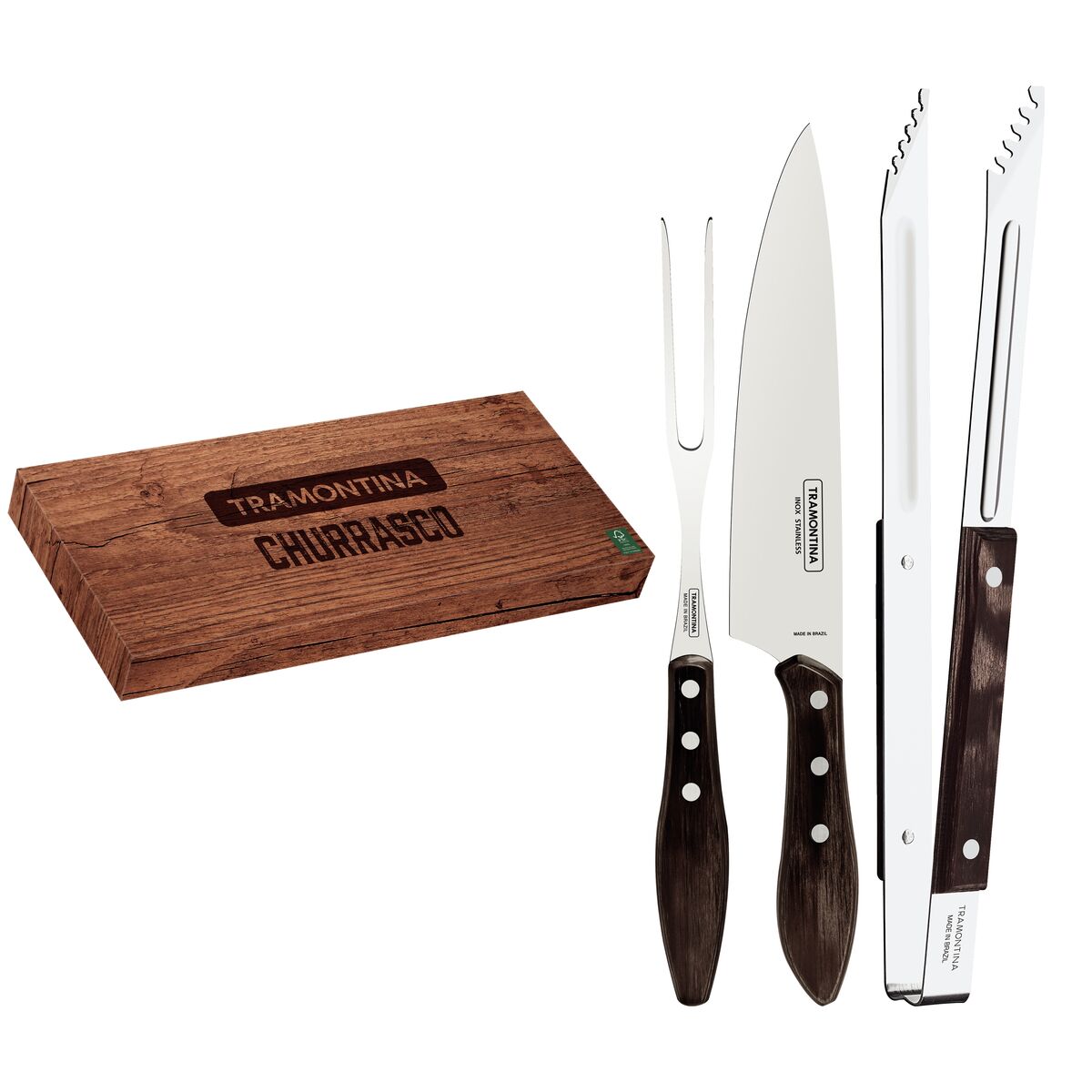 Tramontina Juego de Útiles para Carne/BBQ Polywood Castaño 3 piezas