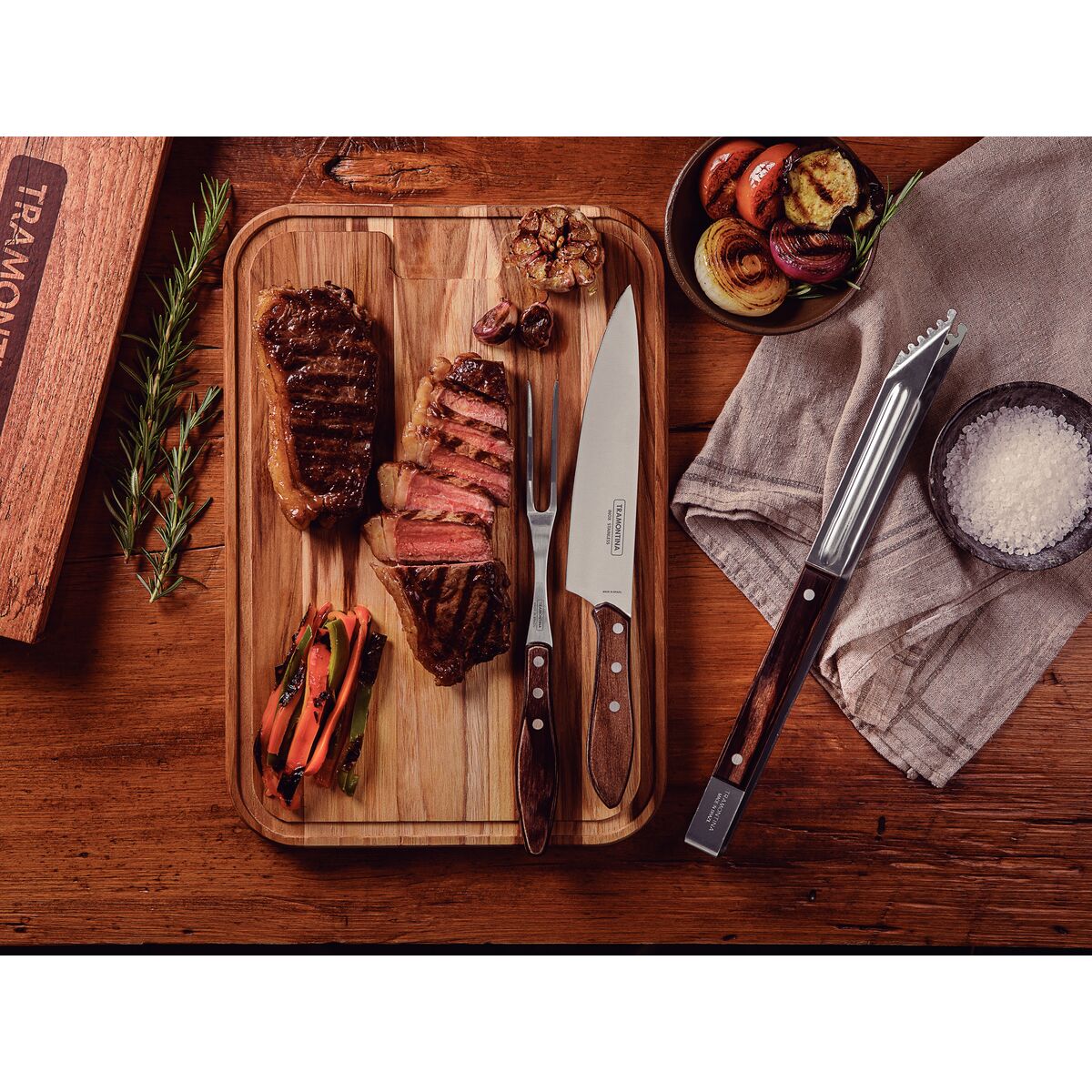 Tramontina Juego de Útiles para Carne/BBQ Polywood Castaño 3 piezas