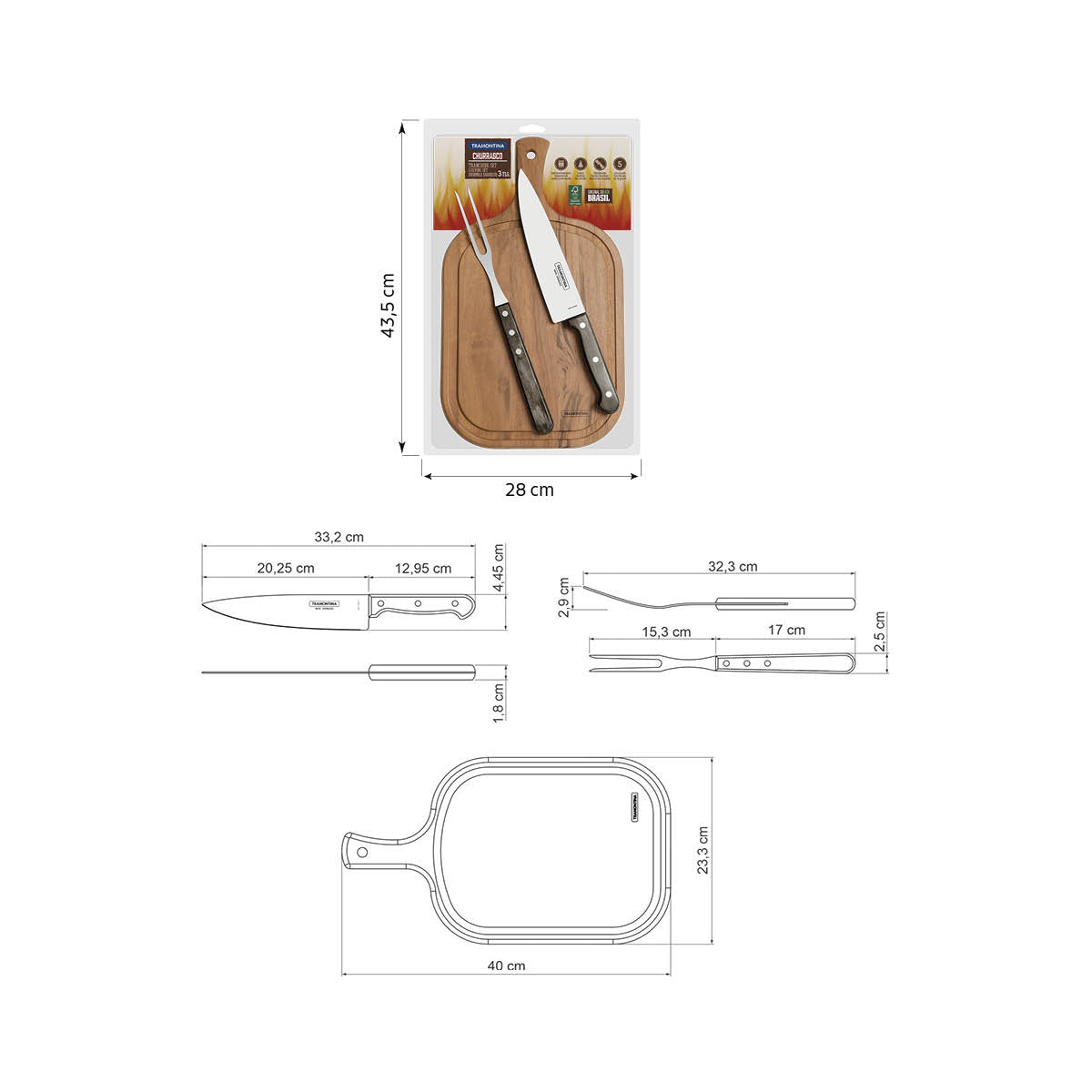 Juego Útiles Barbacoa Polywood Castaño FSC 3 piezas