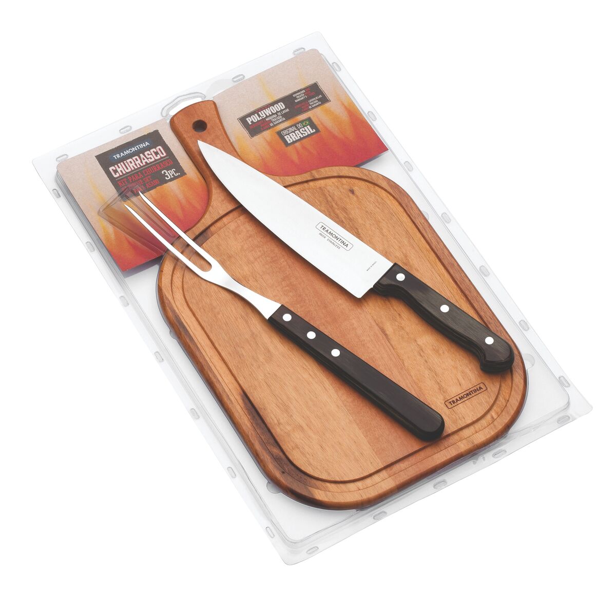 Juego Útiles Barbacoa Polywood Castaño FSC 3 piezas