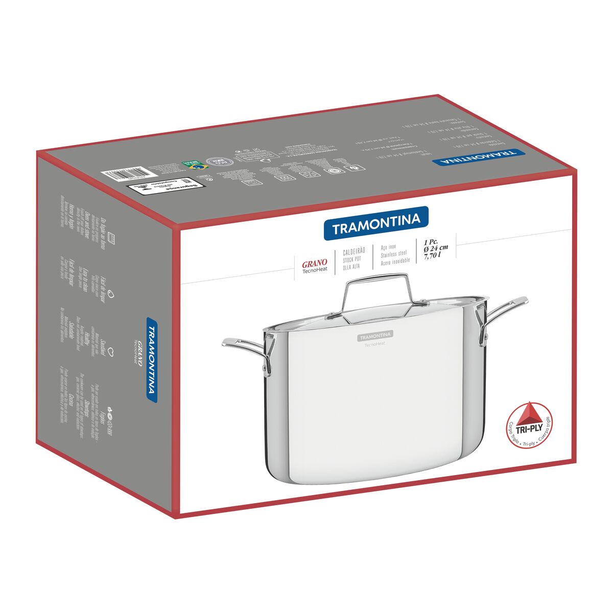 Tramontina Olla Alta Tri-Ply Grano de Acero Inoxidable 24 cm