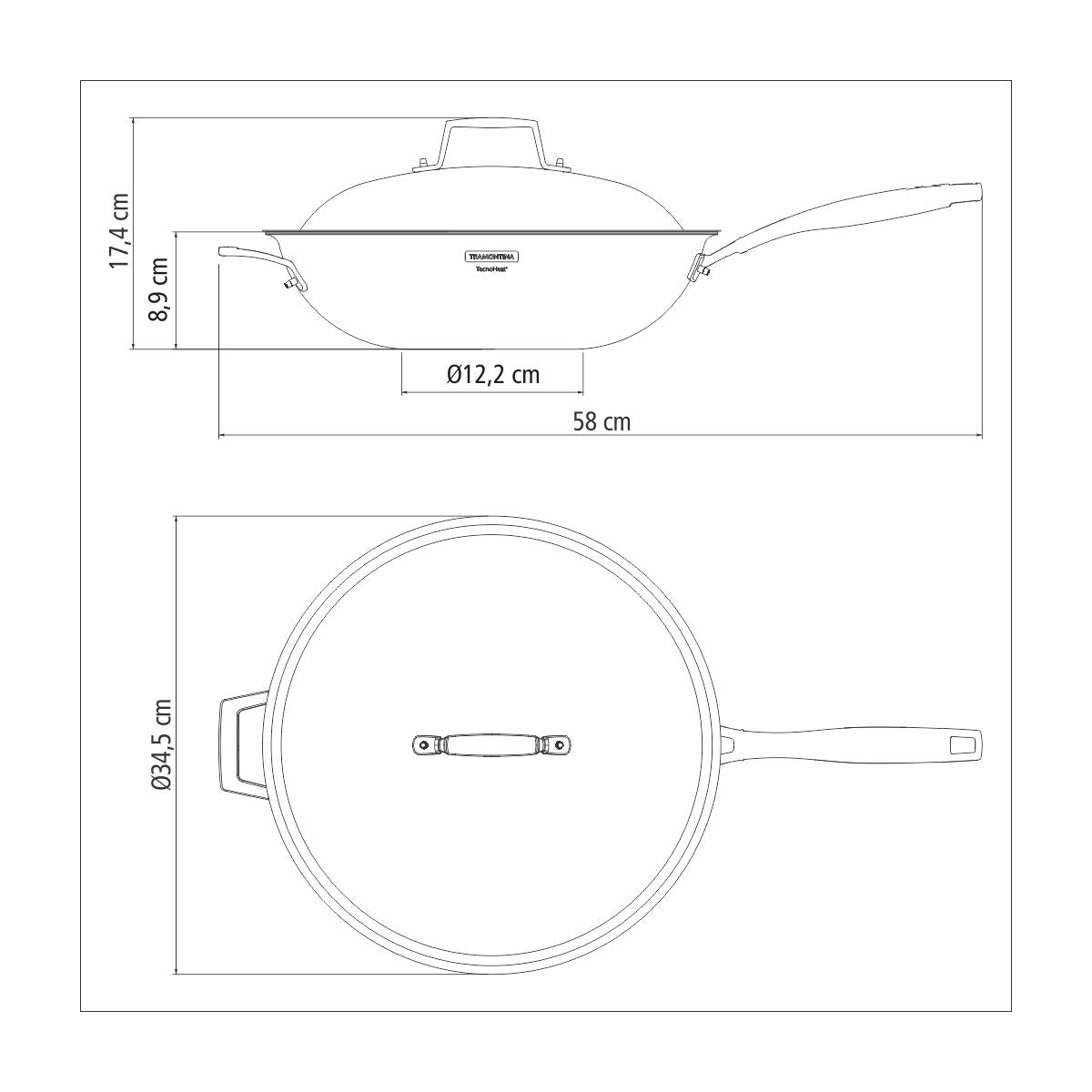 Tramontina Wok Tri-Ply Grano de Acero Inoxidable con Antiadherente 32 cm