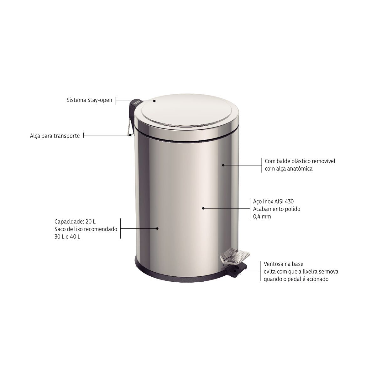 Cubo de basura Acero Inoxidable 20L