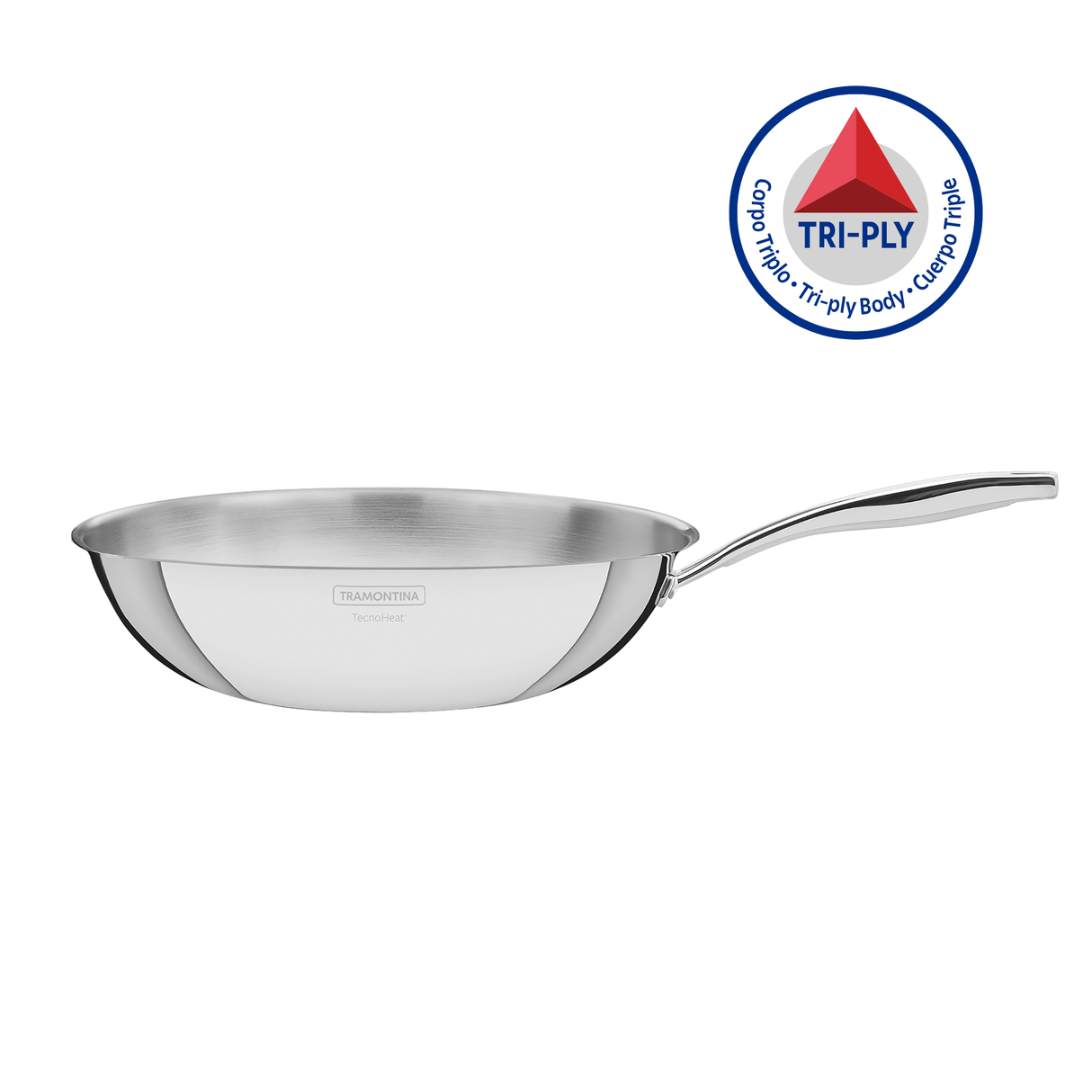 Tramontina Wok Grano de Acero Inoxidable Cuerpo Triple con Mango sin Tapa 28 cm 3,4 L