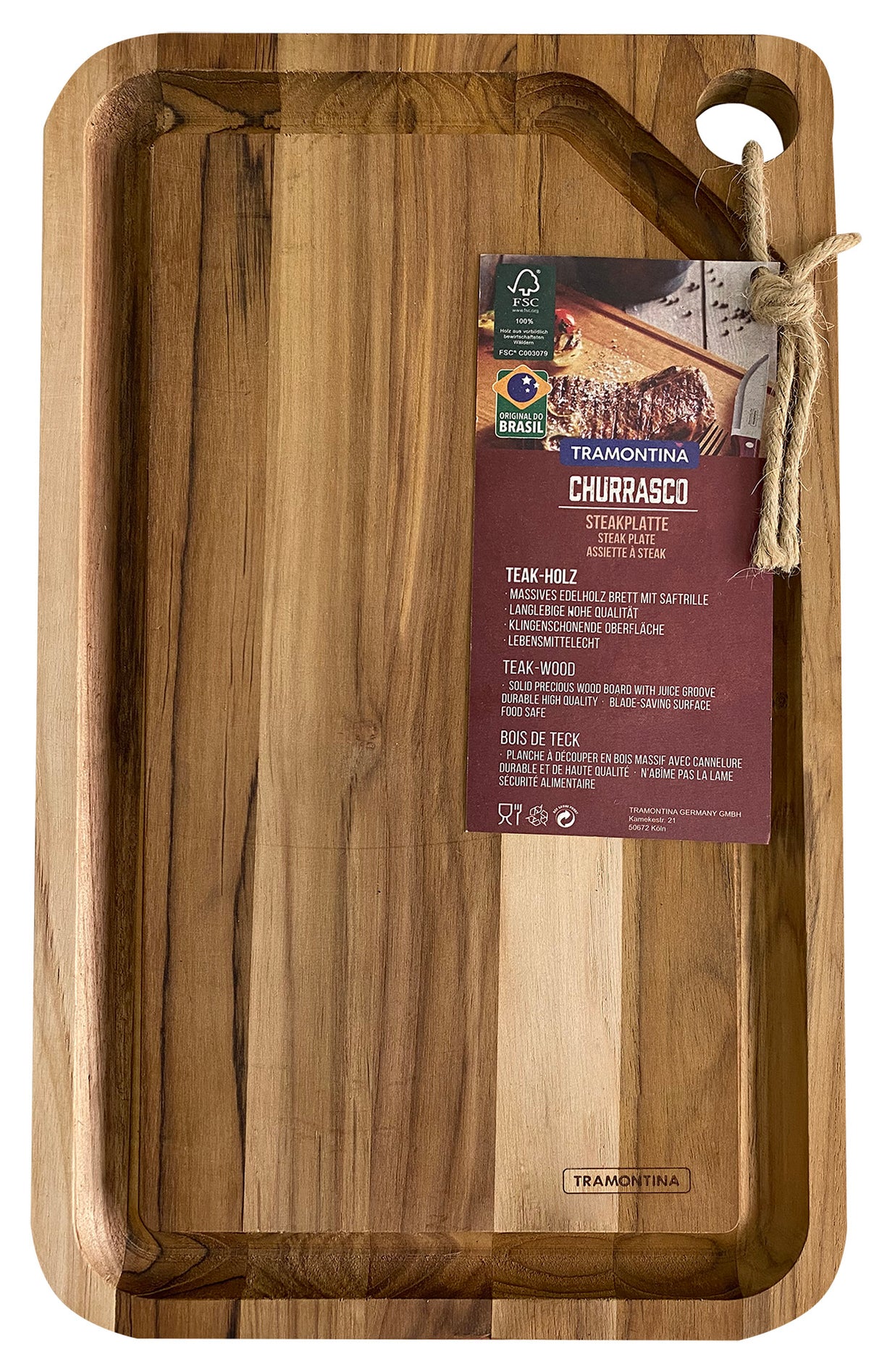Tramontina Tabla de Madera Teca Churrasco Essencial 34 x 23 cm