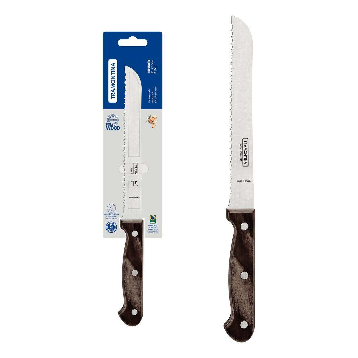 Tramontina Cuchillo para Pan Polywood Castaño 18 cm