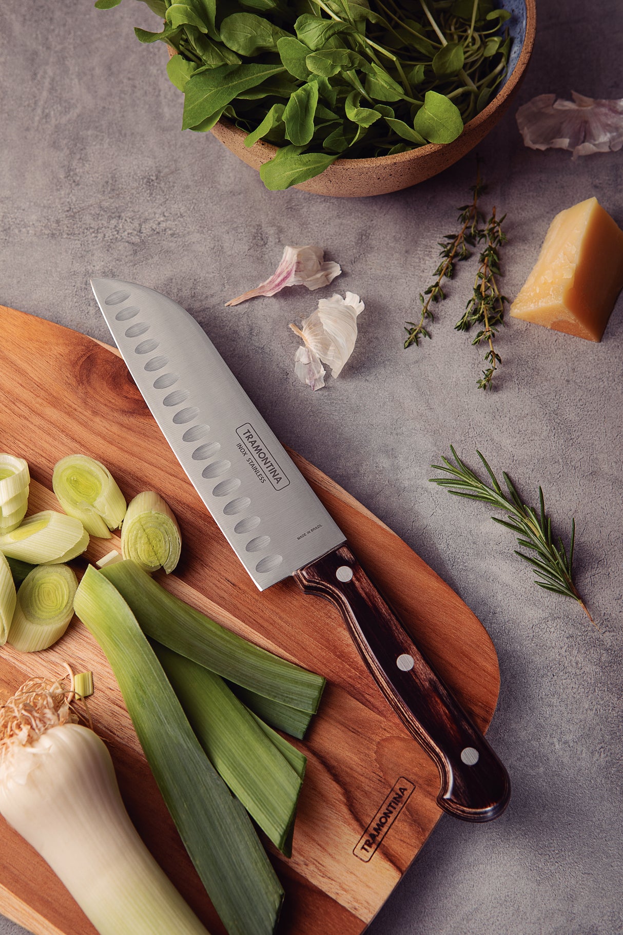 Tramontina Cuchillo Santoku Polywood Castaño 18 cm