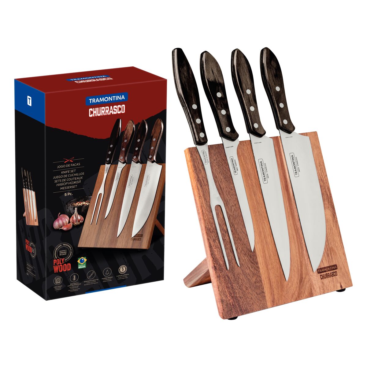 Tramontina Juego de Cuchillos con Soporte Magnético Polywood 5 piezas