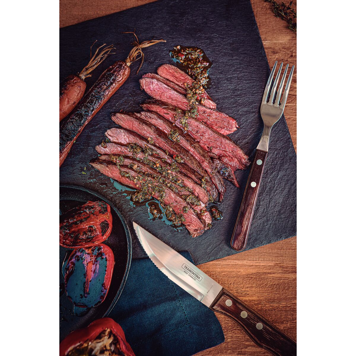 Tramontina Juego de Cuchillos Jumbo para Carne Polywood Castaño 4 piezas