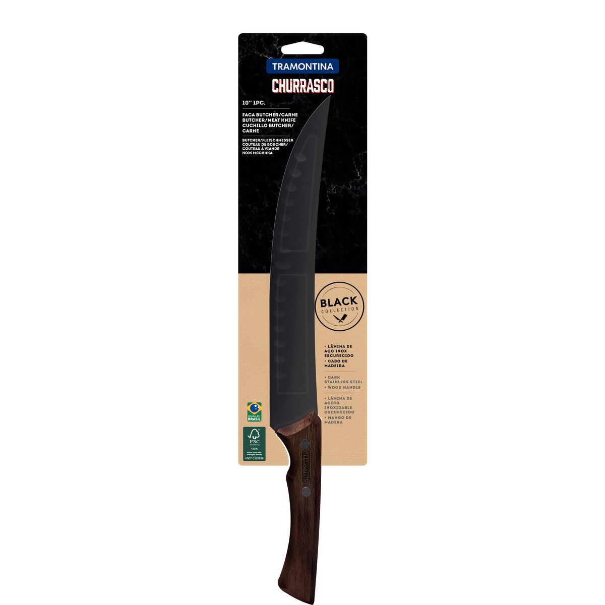 Cuchillo para Carne en Acero Inoxidable Alveolado Curvo Black Collection FSC 25 cm