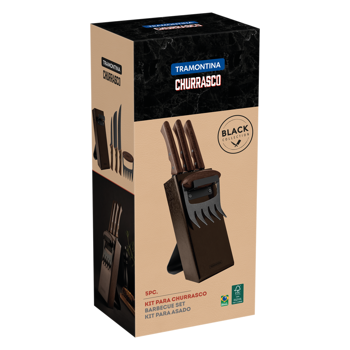 Tramontina Juego de Cuchillos en Acero Inoxidable Churrasco Black FSC 5 piezas
