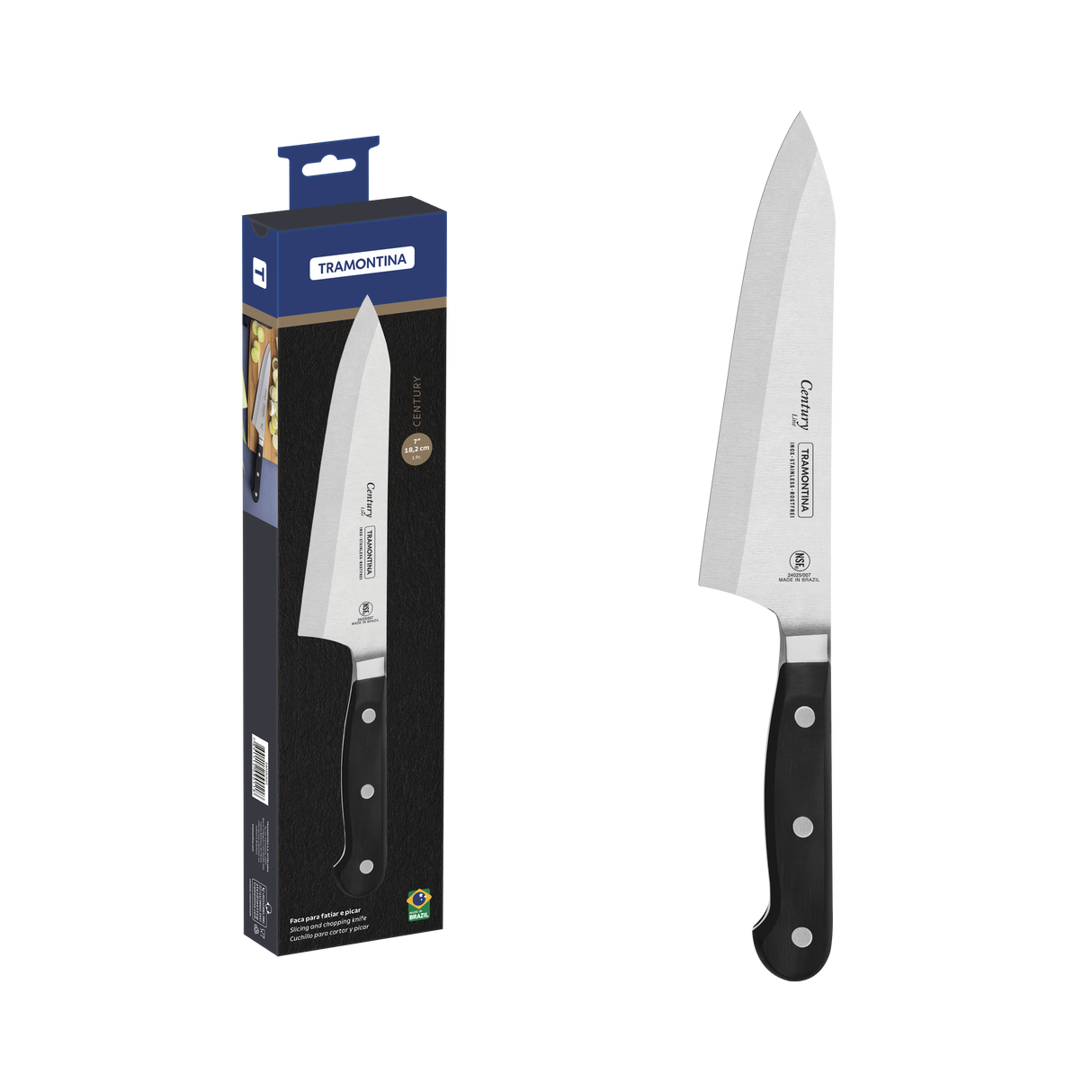 Tramontina Cuchillo Deba para Rebanar y Picar en Acero Inoxidable Century NSF 18 cm