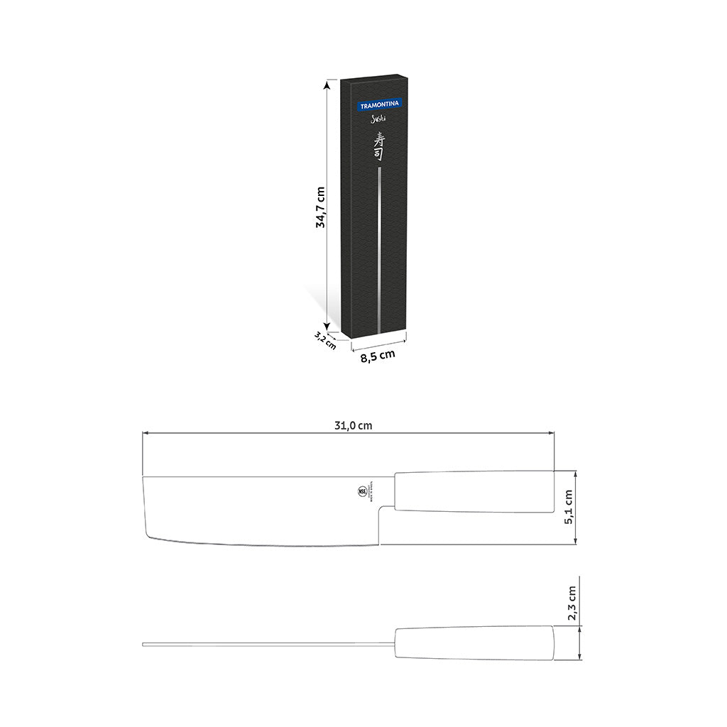 Tramontina Cuchillo Nakiri en Acero Inoxidable Sushi 18 cm