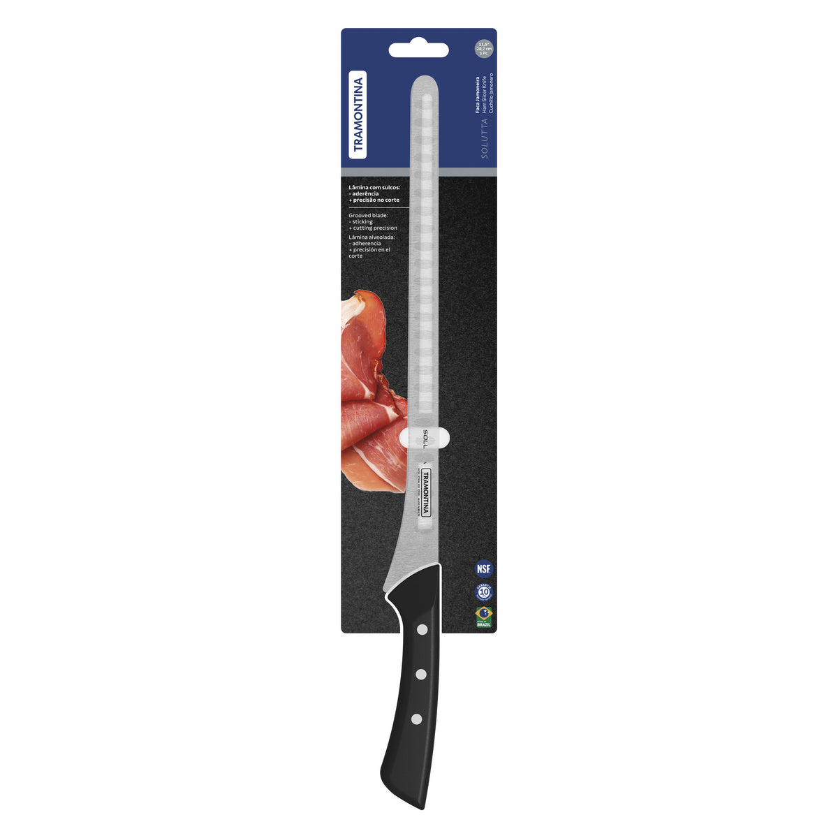Cuchillo Jamonero Alveolado en Acero Inoxidable Solutta 29 cm