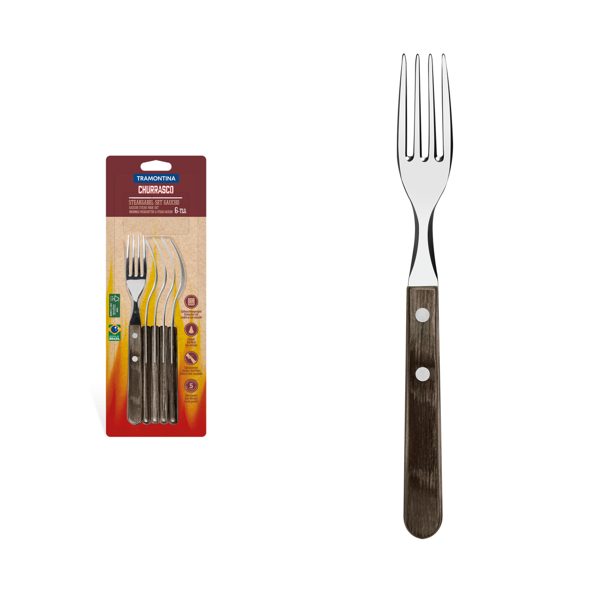 Tramontina Juego de Tenedores Jumbo para Carne Polywood Castaño 6 piezas