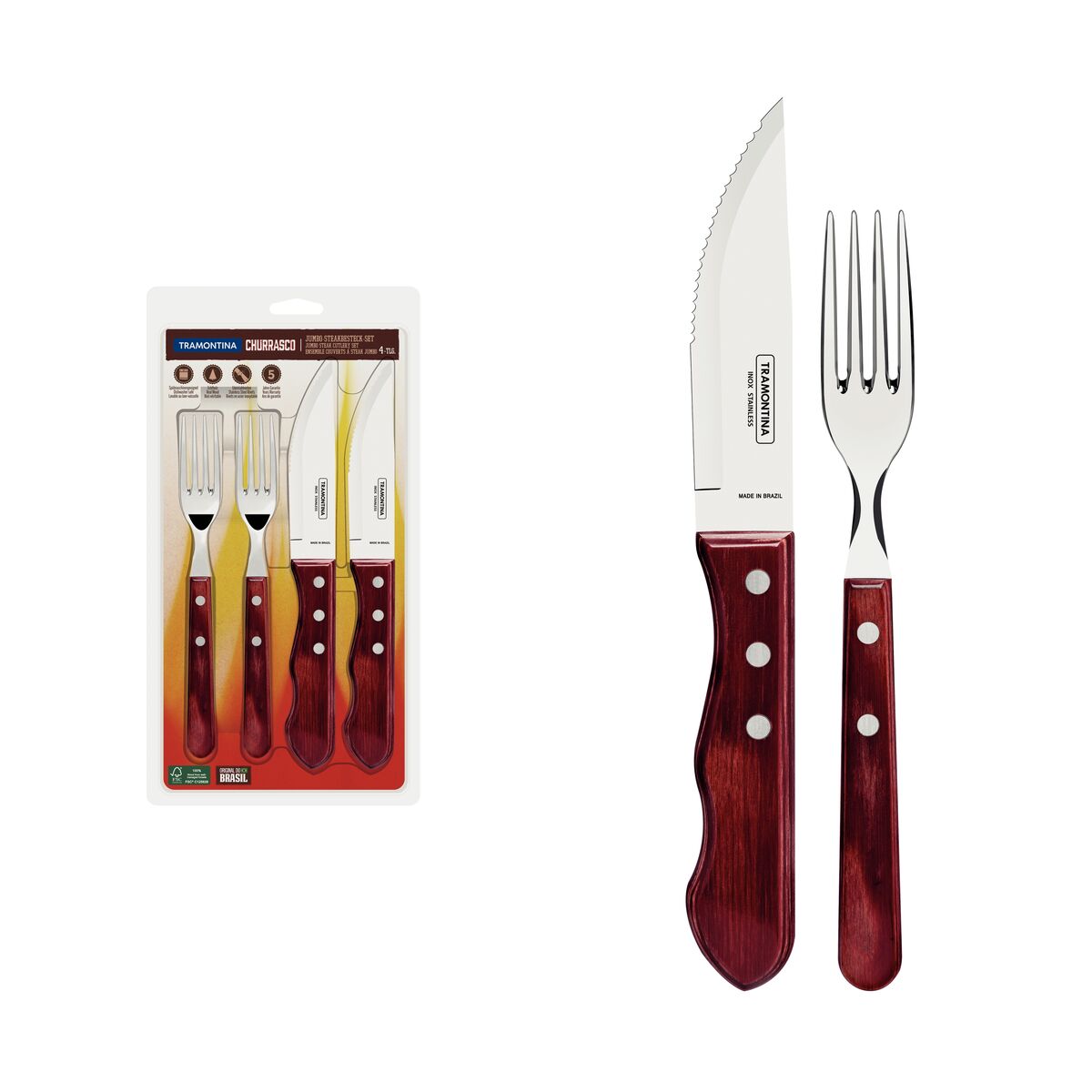 Tramontina Juego de Cubiertos para Carne/BBQ Polywood Rojo 4 piezas