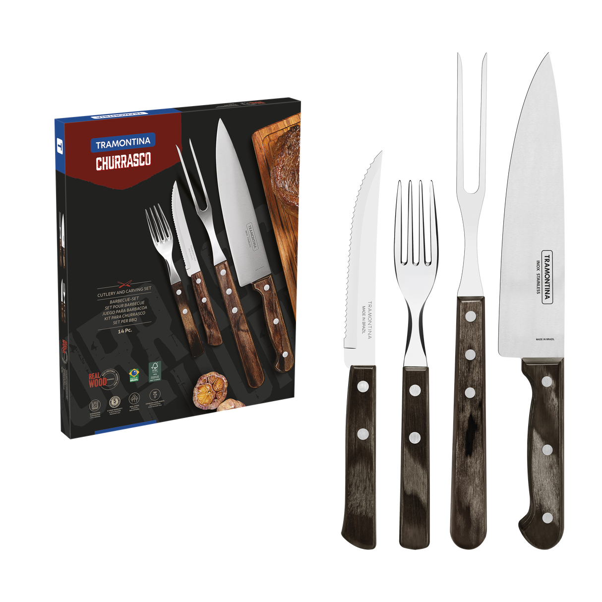 Tramontina Juego Útiles y Cubiertos para Carne Polywood Castaño 14 piezas