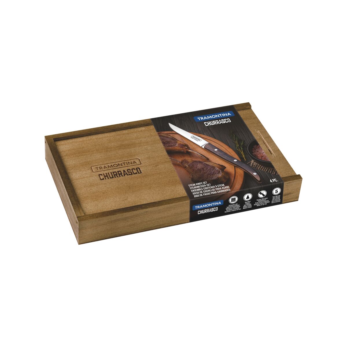 Tramontina Juego Cuchillos Chuleteros para Carne Polywood Castaño FSC 4 piezas *Filo con microsierra