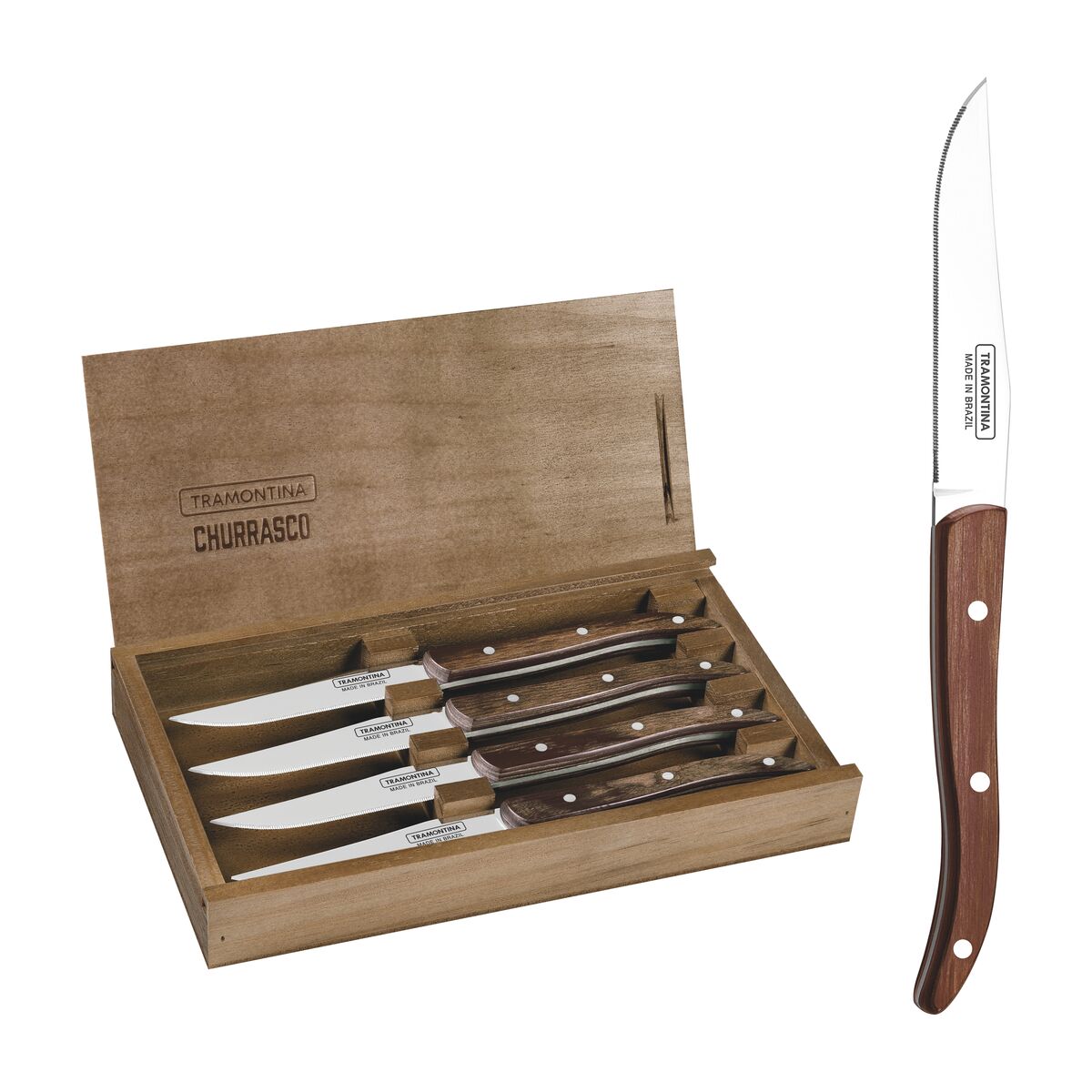 Tramontina Juego Cuchillos Chuleteros para Carne Polywood Castaño FSC 4 piezas *Filo con microsierra