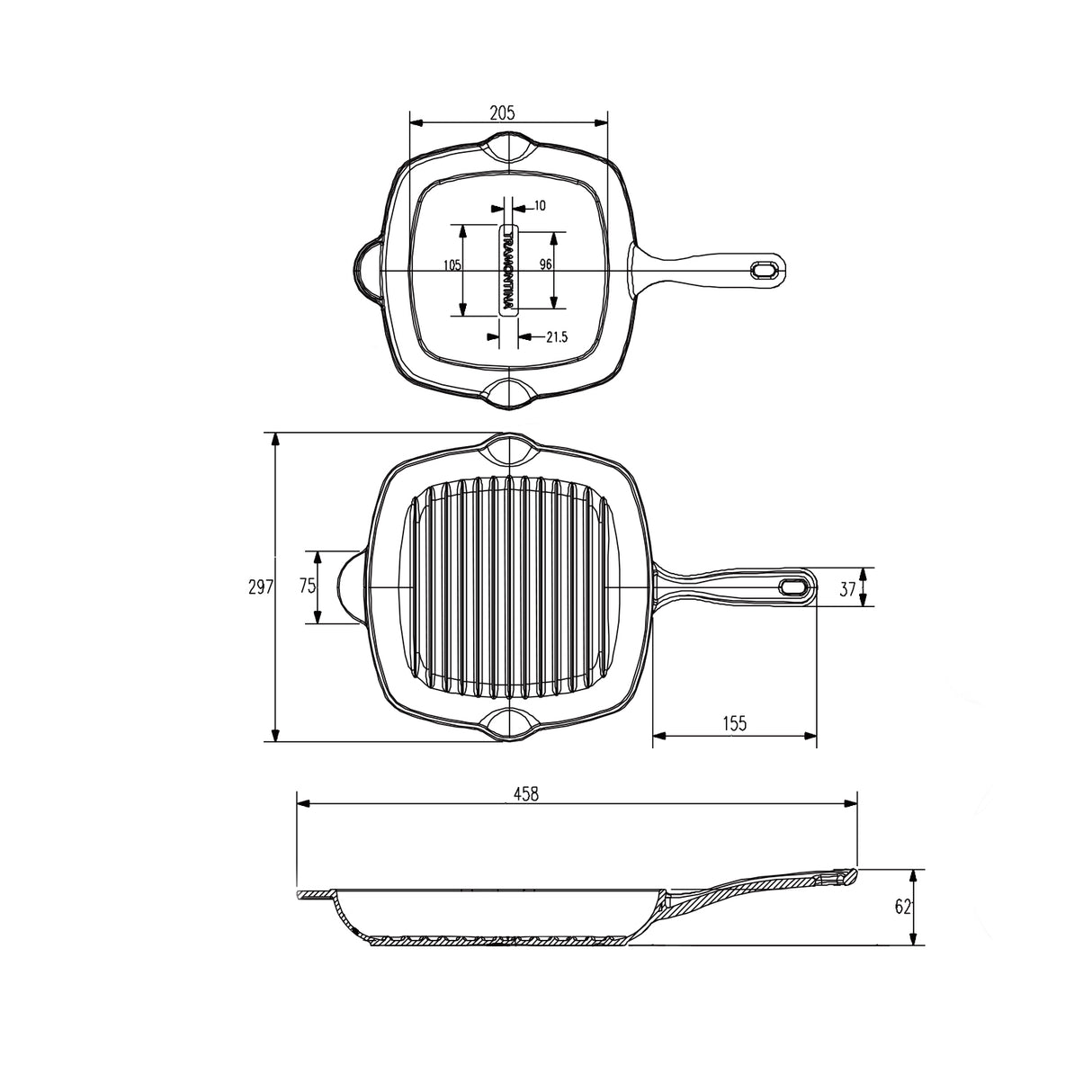 Tramontina Sartén Parrilla de Hierro Fundido Precurada 27 cm - 2L