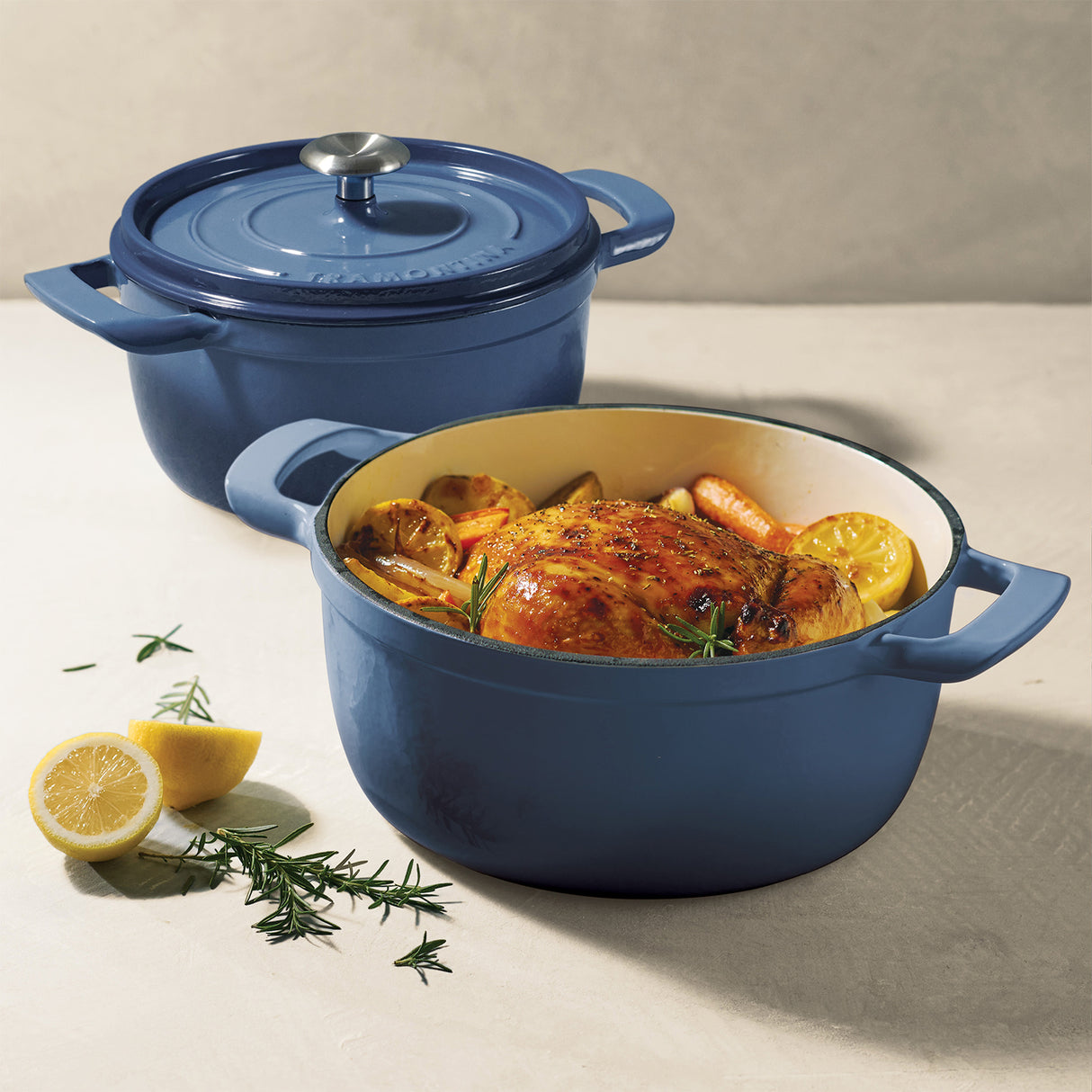 Tramontina Cocotte con Tapa de Hierro Fundido Esmaltado Azul 22 cm - 3,7L