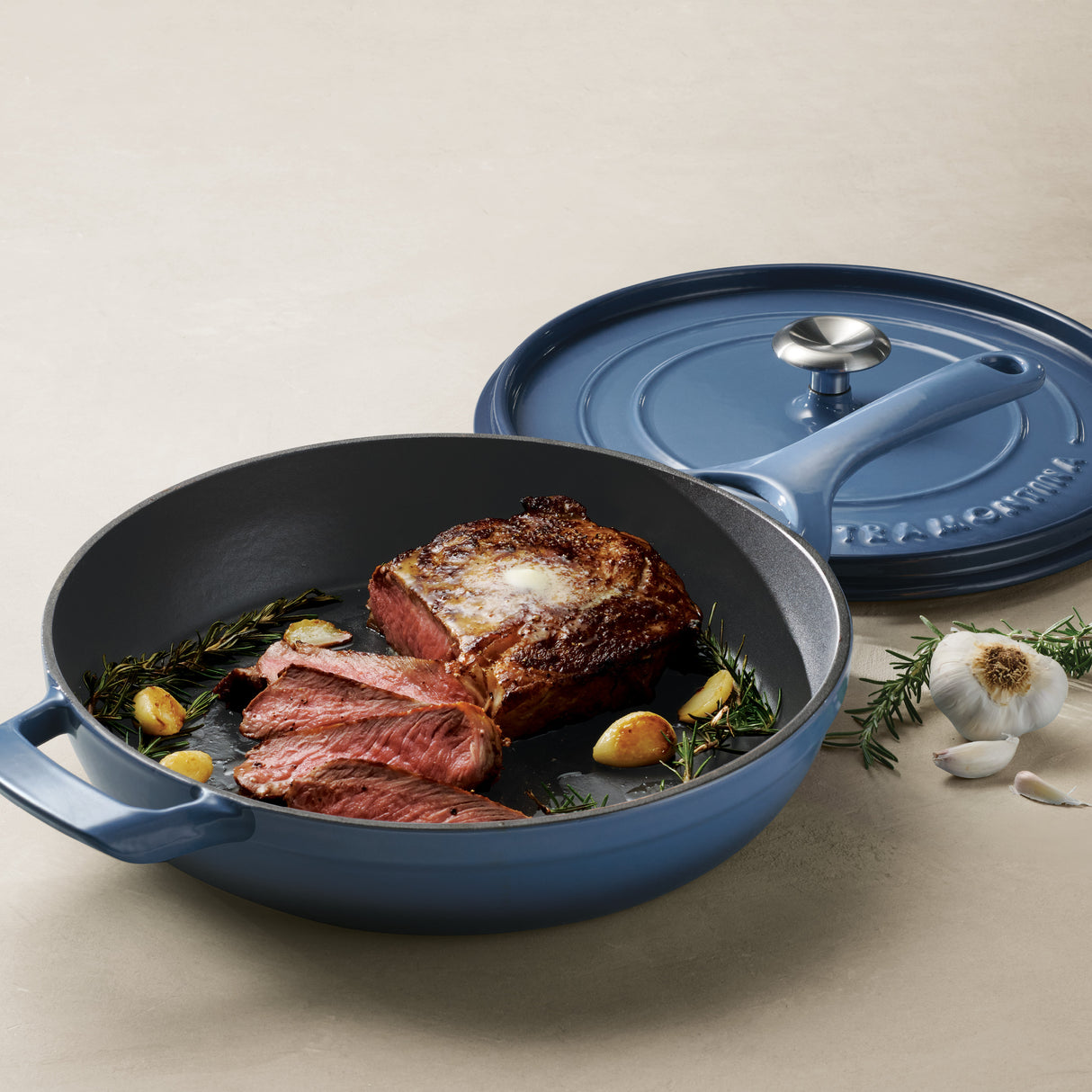 Tramontina Sartén con Tapa de Hierro Fundido Esmaltado Azul 30 cm - 3,8 L