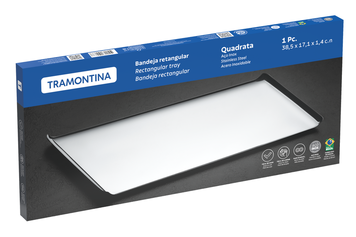 Tramontina Bandeja Rectangular de Acero Inoxidable Quadrata 38x17 cm