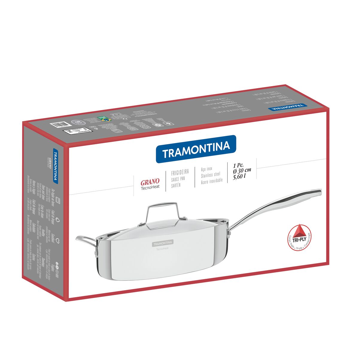 Tramontina Sartén Hondo Tri-Ply Grano de Acero Inoxidable 30 cm