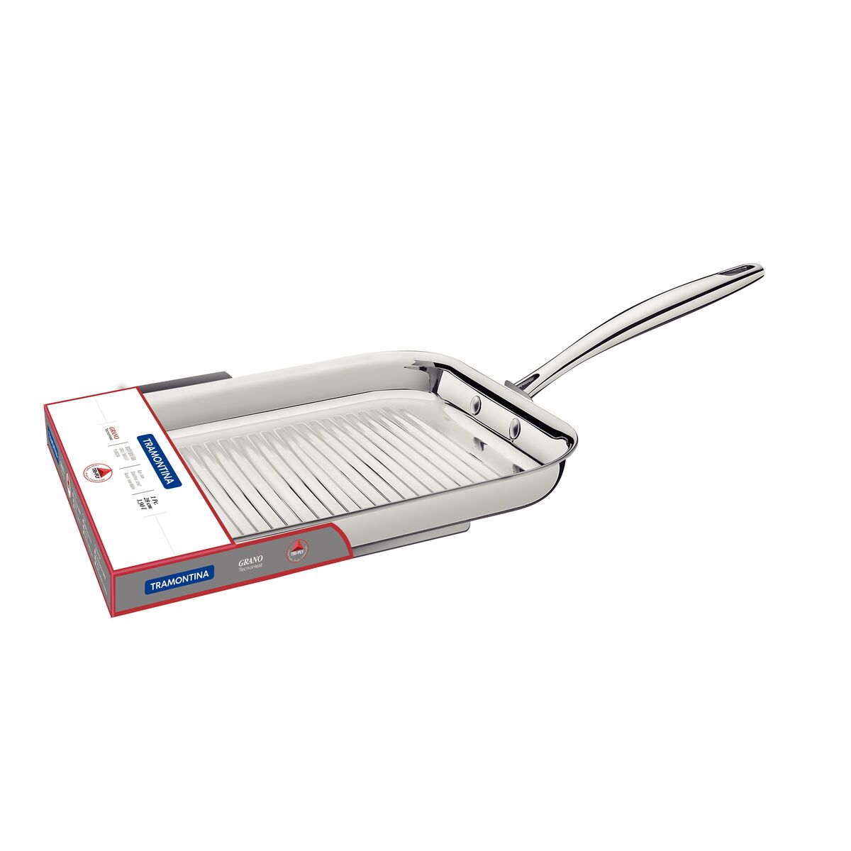 Tramontina Sartén Parrilla Tri-Ply Grano de Acero Inoxidable 26 x 26 cm