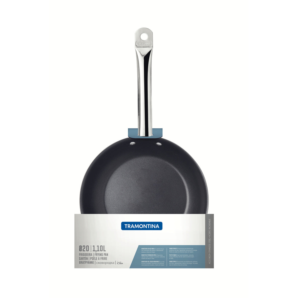 Tramontina Sartén Professional Acero Inoxidable con Fondo Triple y Antiadherente 20 cm 1,1L