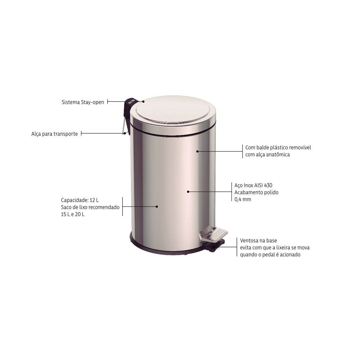 Cubo de basura Acero Inoxidable 12L