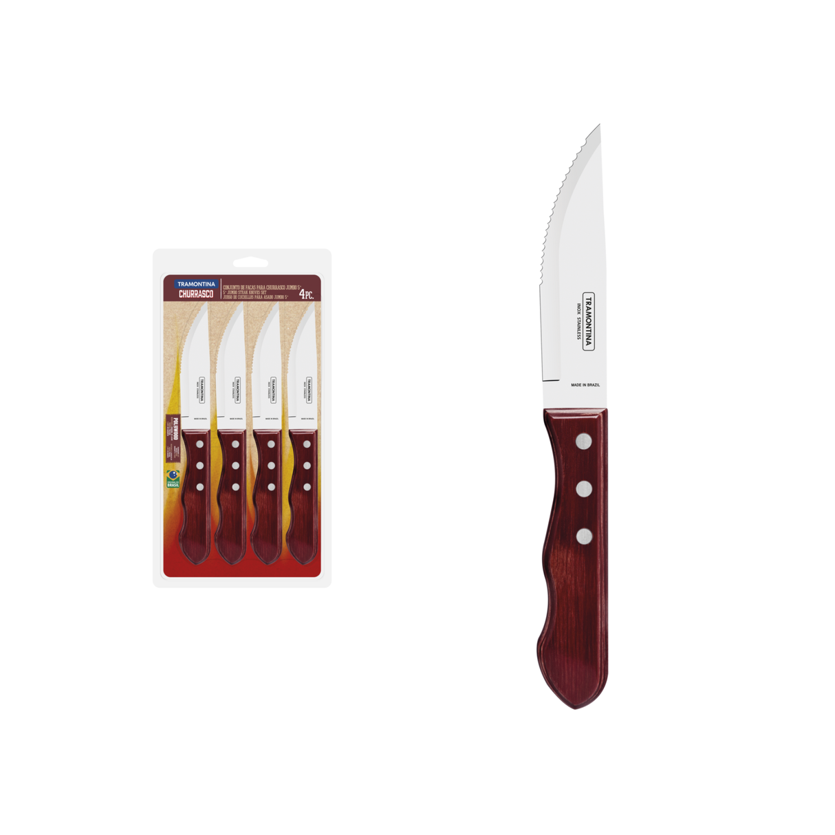 Tramontina Juego de Cuchillos Jumbo para Carne Polywood Rojo 4 piezas